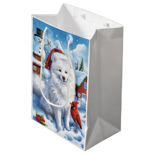 American Eskimo Dog Winter Wonderland Christmas  Medium Gift Bag