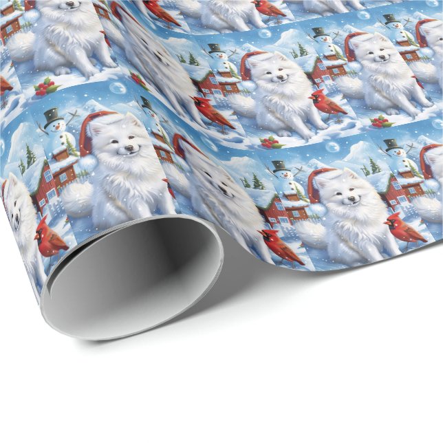 American Eskimo Dog Winter Wonderland Christmas  Wrapping Paper (Roll Corner)
