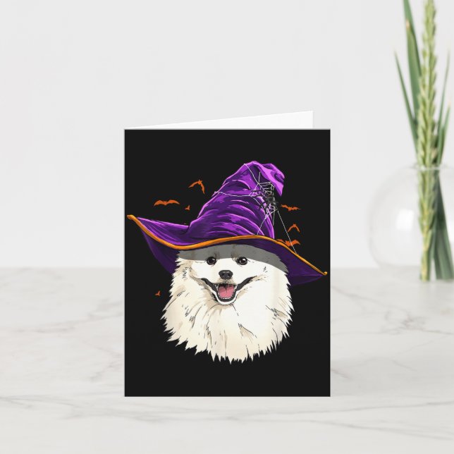 American Eskimo Dog Witch Hat Funny Halloween Dog Card (Front)