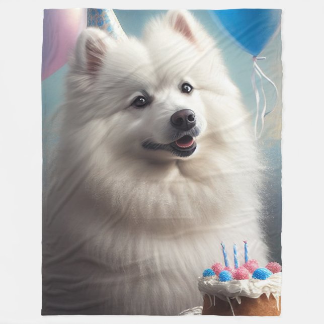 American eskimo dog with balloons birthday fleece blanket (Front)