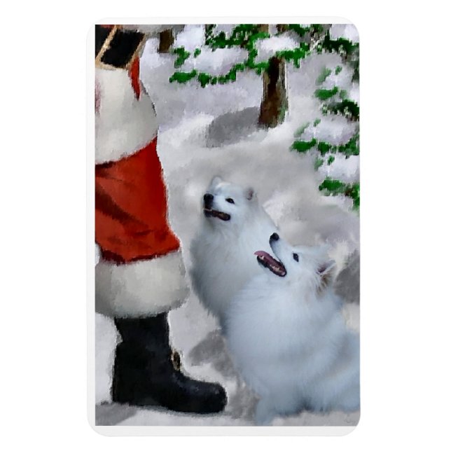 American Eskimo Dog With Santa Christmas  Magnet (Vertical)