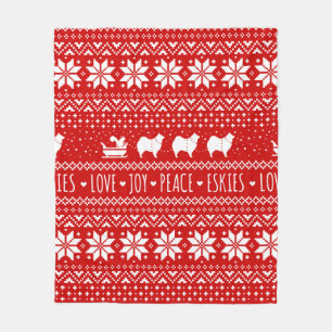 American Eskimo Dogs Christmas Eskies Holiday Fleece Blanket