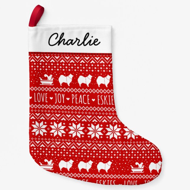 American Eskimo Dogs Christmas Eskies Holiday Small Christmas Stocking (Front)