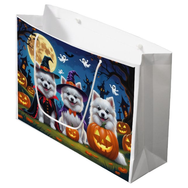 American Eskimo Dogs Pumpkin Halloween Funny Large Gift Bag (Front Angled)