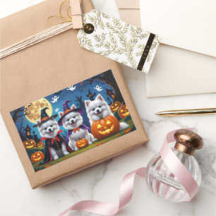 American Eskimo Dogs Pumpkin Halloween Funny Rectangular Sticker