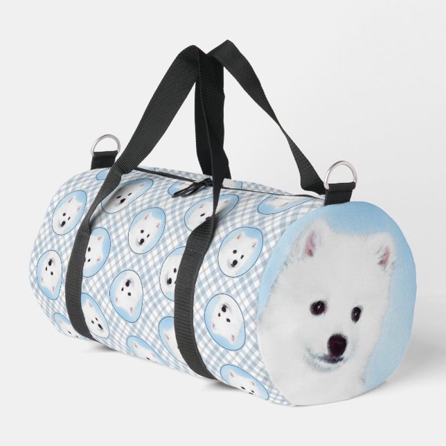 American Eskimo Eskie Puppy Painting Cute Dog Art  Duffle Bag (Left Corner)