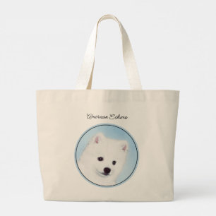 American Eskimo Eskie Puppy Painting Cute Dog Art  Large Tote Bag