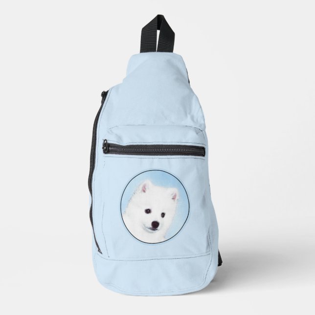American Eskimo Eskie Puppy Painting Cute Dog Art  Sling Bag (Front)