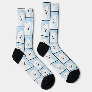 American Eskimo Eskie Puppy Painting Cute Dog Art  Socks