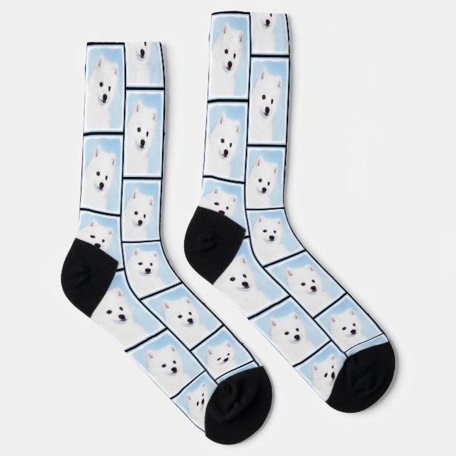 American Eskimo Eskie Puppy Painting Cute Dog Art  Socks (Right)