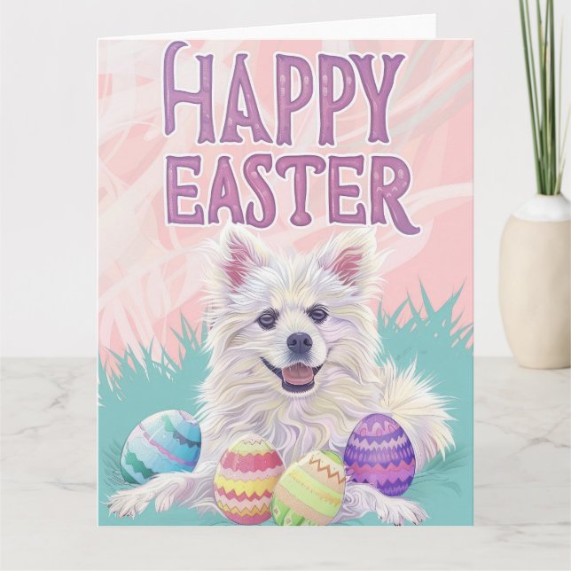 American Eskimo Foxhound Happy Easter Card (Front)