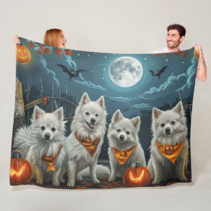 American Eskimo Halloween Spooky Fleece Blanket