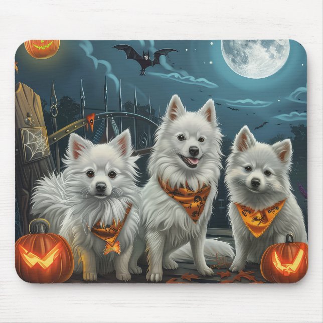 American Eskimo Halloween Spooky  Mouse Mat (Front)