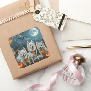 American Eskimo Halloween Spooky Square Sticker