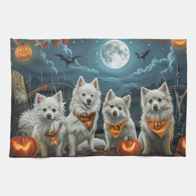 American Eskimo Halloween Spooky  Tea Towel (Horizontal)