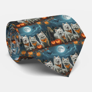 American Eskimo Halloween Spooky  Tie