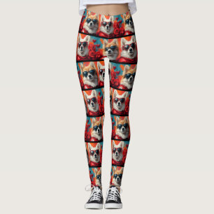 American Eskimo Heart Roses Valentine's Day Leggings