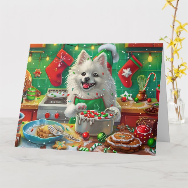 American Eskimo Holiday Baking: Festive Christmas Card (Yellow Flower)