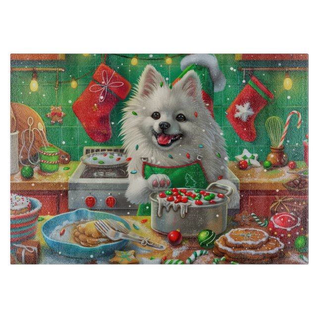 American Eskimo Holiday Baking: Festive Christmas Cutting Board (Front)