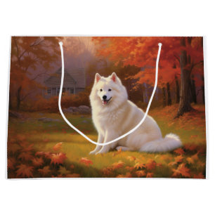 American Eskimo in Autumn Leaves Fall Inspired Large Gift Bag