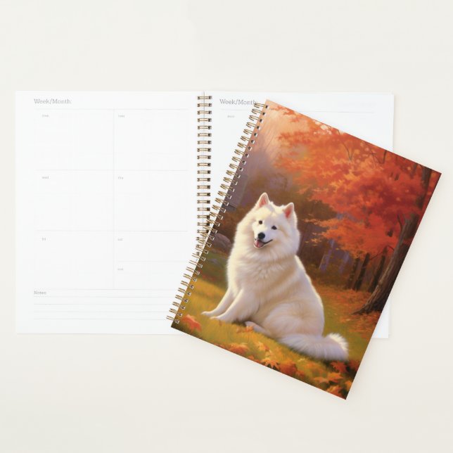 American Eskimo in Autumn Leaves Fall Inspired Planner (Display)