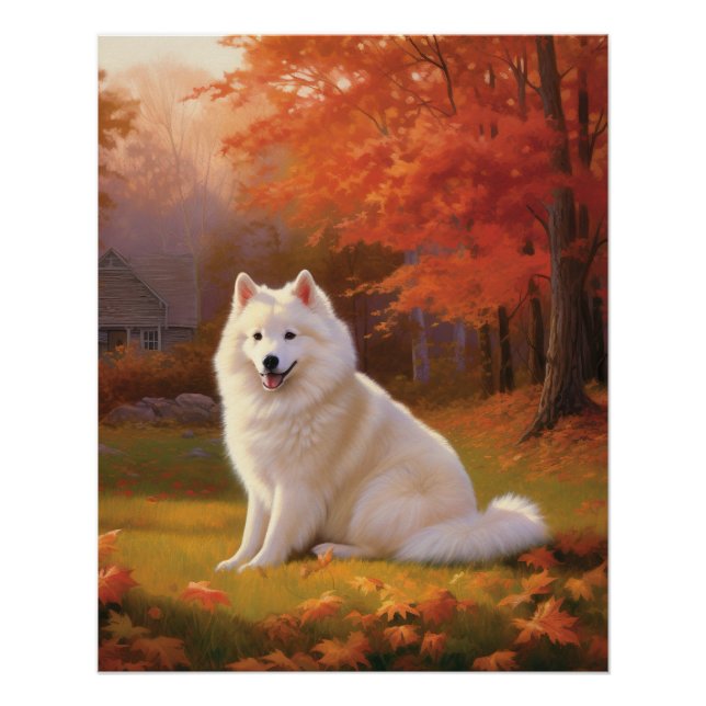 American Eskimo in Autumn Leaves Fall Inspired Poster (Front)