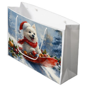 American Eskimo in Sledge Let it Snow Christmas Large Gift Bag