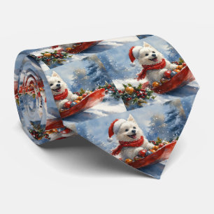 American Eskimo in Sledge Let it Snow Christmas Tie