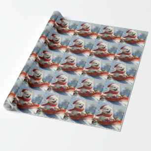 American Eskimo in Sledge Let it Snow Christmas Wrapping Paper