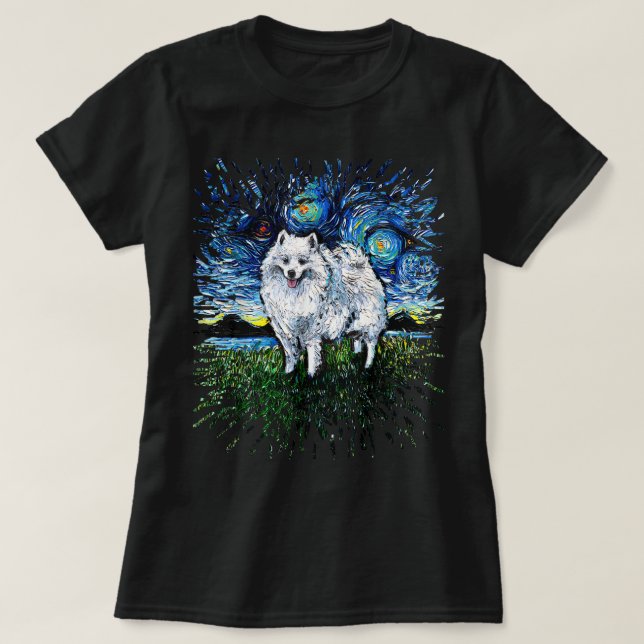 American Eskimo Japanese Spitz Starry Night Dog Ar T-Shirt (Design Front)