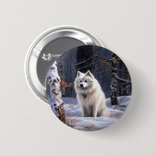 American Eskimo Let It Snow Christmas  6 Cm Round Badge