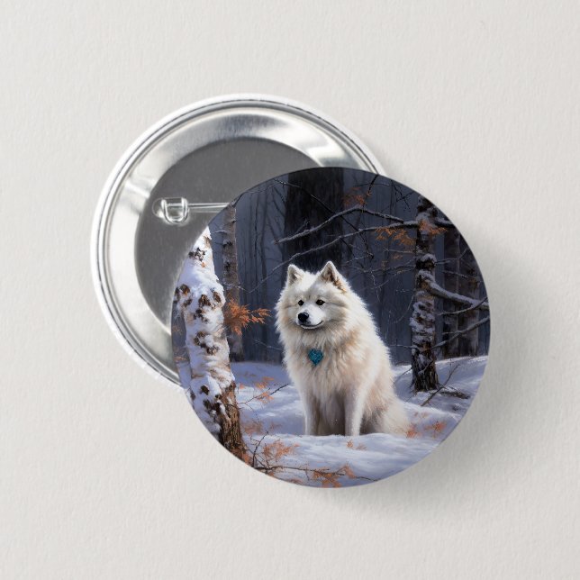 American Eskimo Let It Snow Christmas  6 Cm Round Badge (Front & Back)