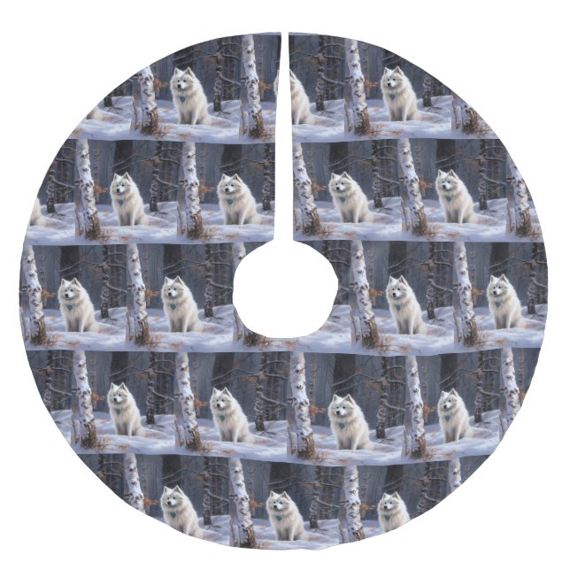 American Eskimo Let It Snow Christmas  Brushed Polyester Tree Skirt (Front)