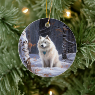 American Eskimo Let It Snow Christmas  Ceramic Tree Decoration