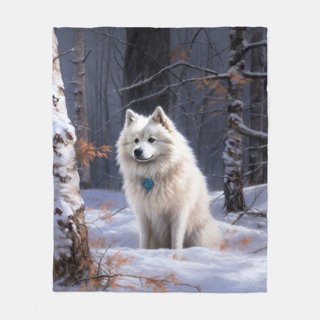 American Eskimo Let It Snow Christmas  Fleece Blanket (Front)
