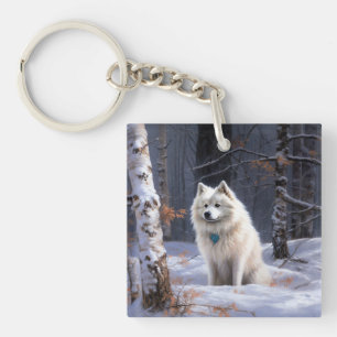 American Eskimo Let It Snow Christmas  Key Ring
