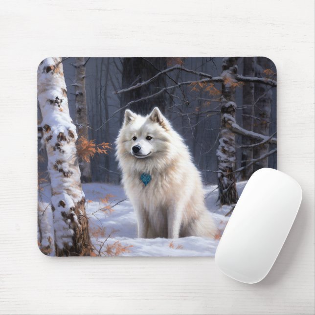 American Eskimo Let It Snow Christmas  Mouse Mat (With Mouse)