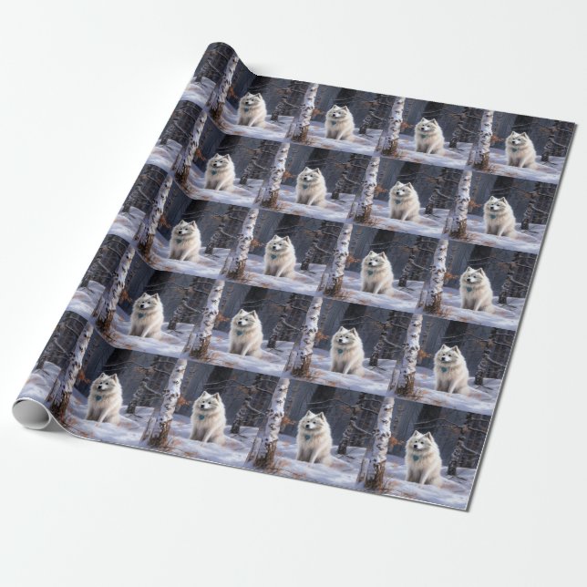 American Eskimo Let It Snow Christmas  Wrapping Paper (Unrolled)