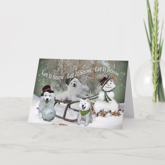 American Eskimo Let It Snow Let It Snow Holiday Card (Front)