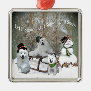 American Eskimo Let It Snow Metal Tree Decoration