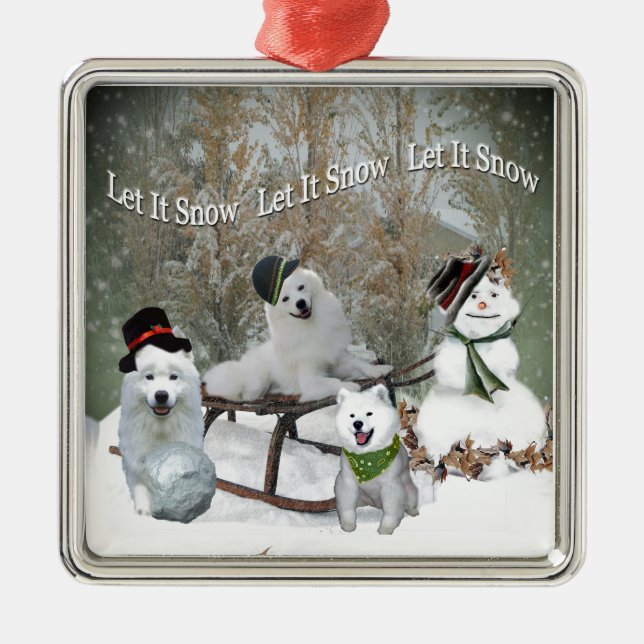 American Eskimo Let It Snow Metal Tree Decoration (Front)