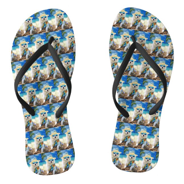American Eskimo on Beach,summer gift for dog lover Flip Flops (Footbed)
