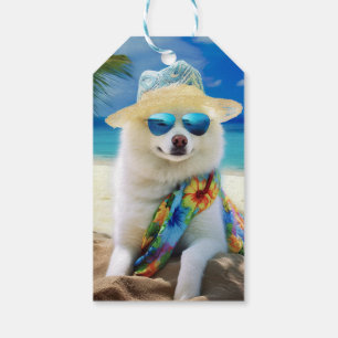 American Eskimo on Beach,summer gift for dog lover Gift Tags