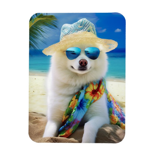 American Eskimo on Beach,summer gift for dog lover Magnet (Vertical)
