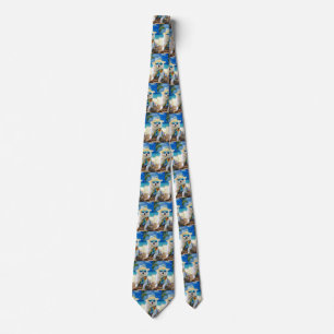 American Eskimo on Beach,summer gift for dog lover Tie