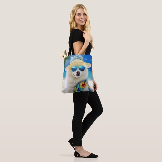 American Eskimo on Beach,summer gift for dog lover Tote Bag (On Model)