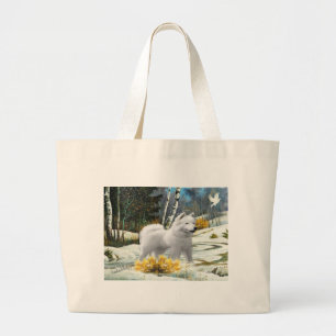 American Eskimo on snowy day Tote Bag