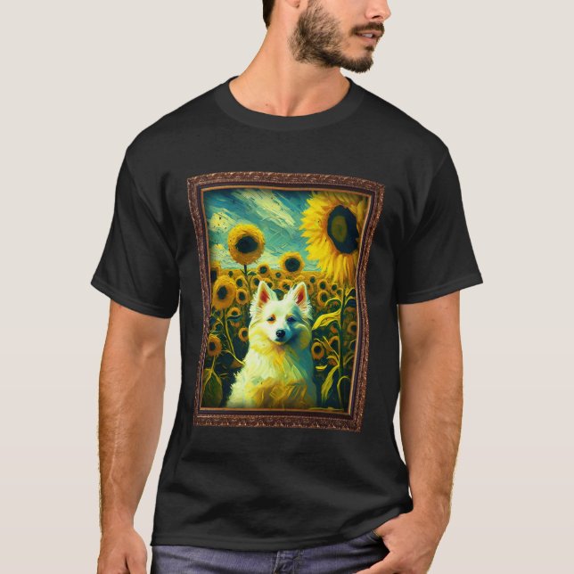 American Eskimo Painting Sunflower Flower Mom Wome T-Shirt (Front)