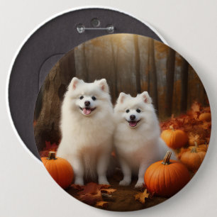 American Eskimo Puppy Autumn Delight Pumpkin 6 Cm Round Badge