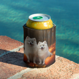 American Eskimo Puppy Autumn Delight Pumpkin Can Cooler